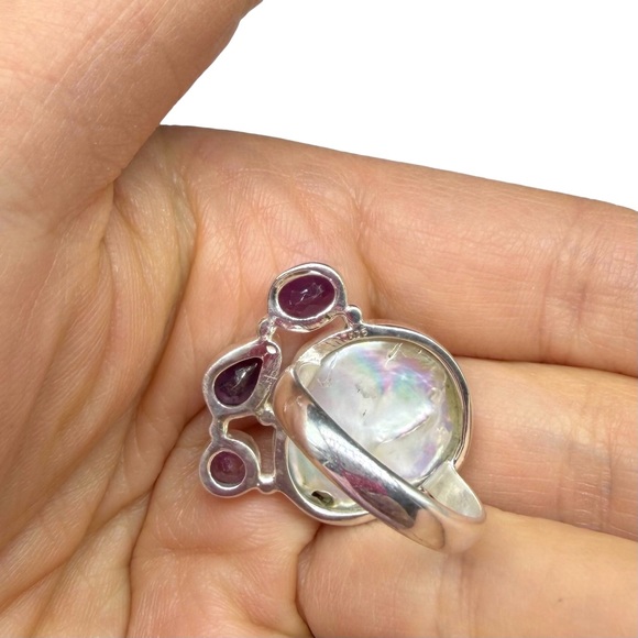 Genuine Pearl & Amethyst Ring Size 9 Solid 925 Sterling Silver - Picture 10 of 10